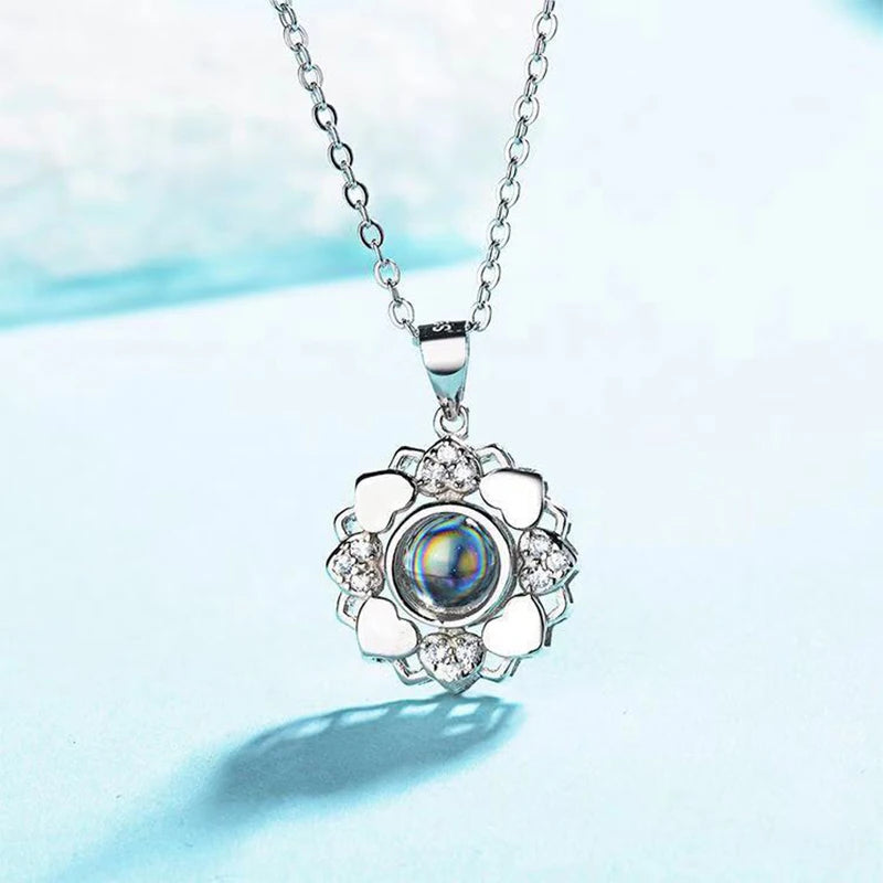 Personalized Projection Necklace With Sunflower Family Photo Projection Necklace, Lover Keepsake Jewelry, Mother's Day Gifts