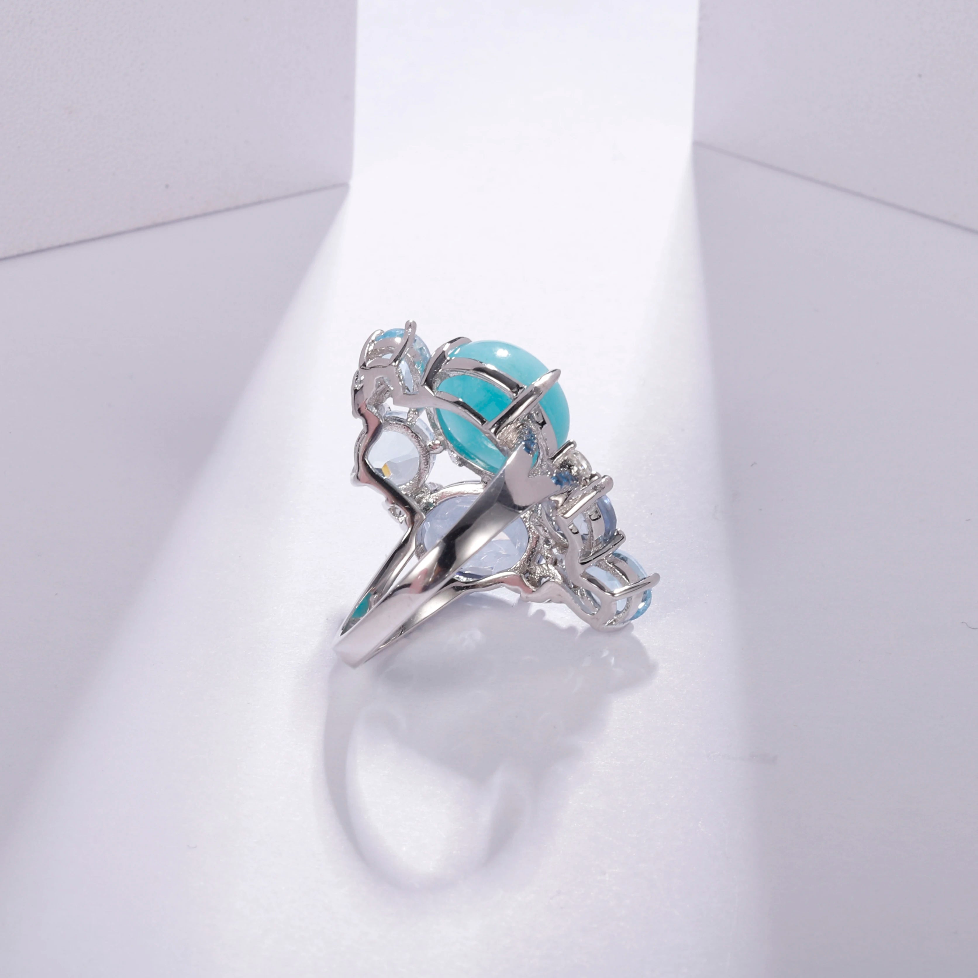 GEM'S BALLET 925 Sterling Silver Statement Rings Natural Amazonyte Blue Topaz Gemstone Candy Ring for Women Fine Jewelry