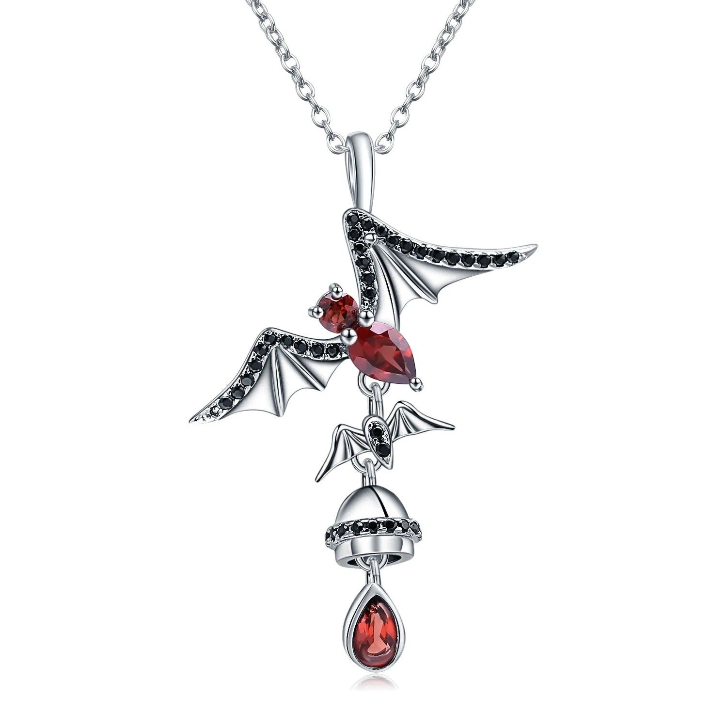 GEM'S BALLET 925 Sterling Sliver Bat Shape Natural Garnet Gemstone Vintage Gothic Punk Pendant Necklace For Women Party Jewelry