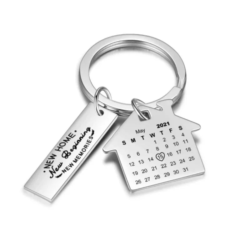 House Custom Calendar KeyChain Personalized Statement Bar Engraved Date Name Customized Keychain Jewelry Men Women Home Key